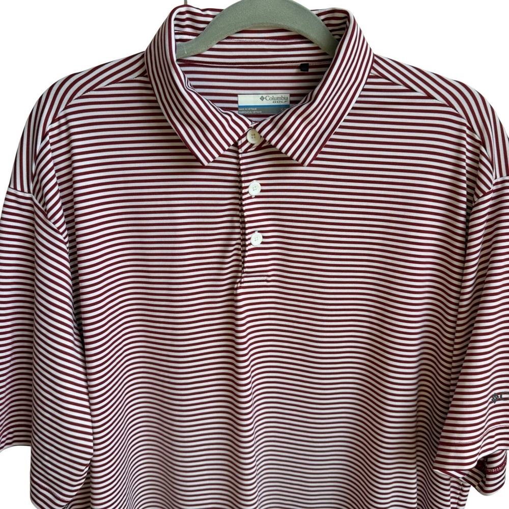 Columbia Golf Polo Men's XL Burgundy‎ Stripe Performance Short Sleeve